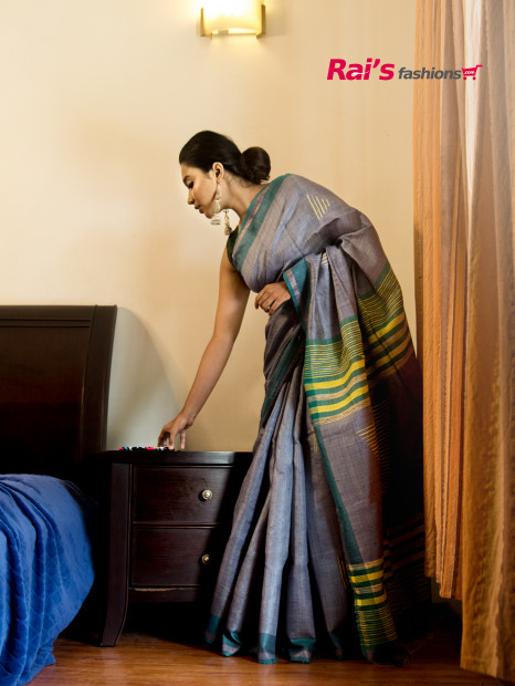 All Over Weaving Butta Work Pure Dupion Silk Saree With Contrast Color Border And Highlighted Multicolor Fine Stripes Design Pallu (RAI209821)